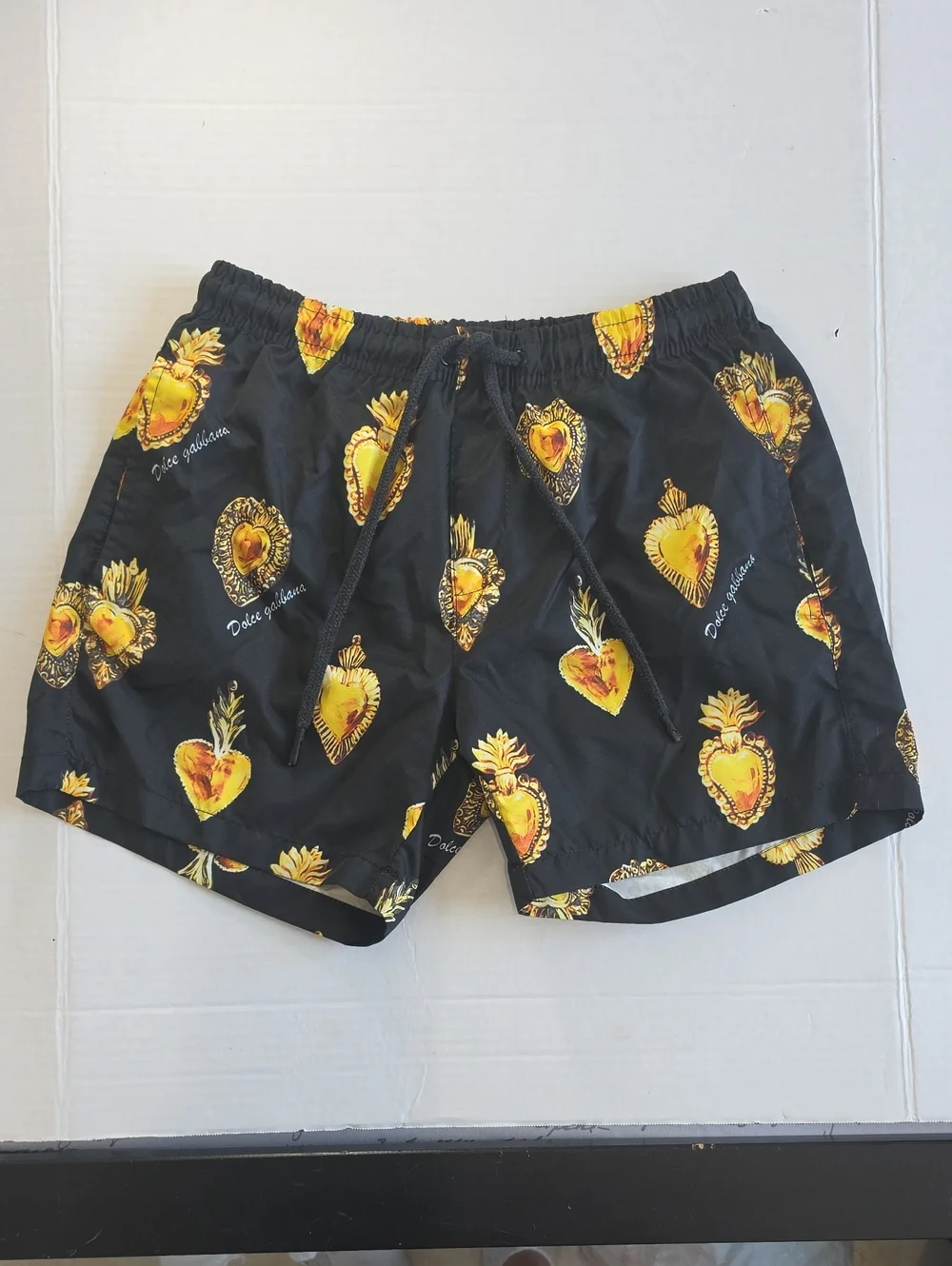 Dolce & Gabbana Men's Swim Trunks Black Sacred Heart Print Size S Made Italy
